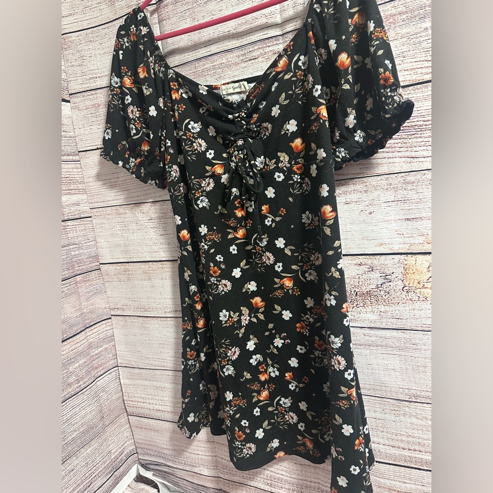 Live To Be Spoiled Floral Lace-Up Black Top